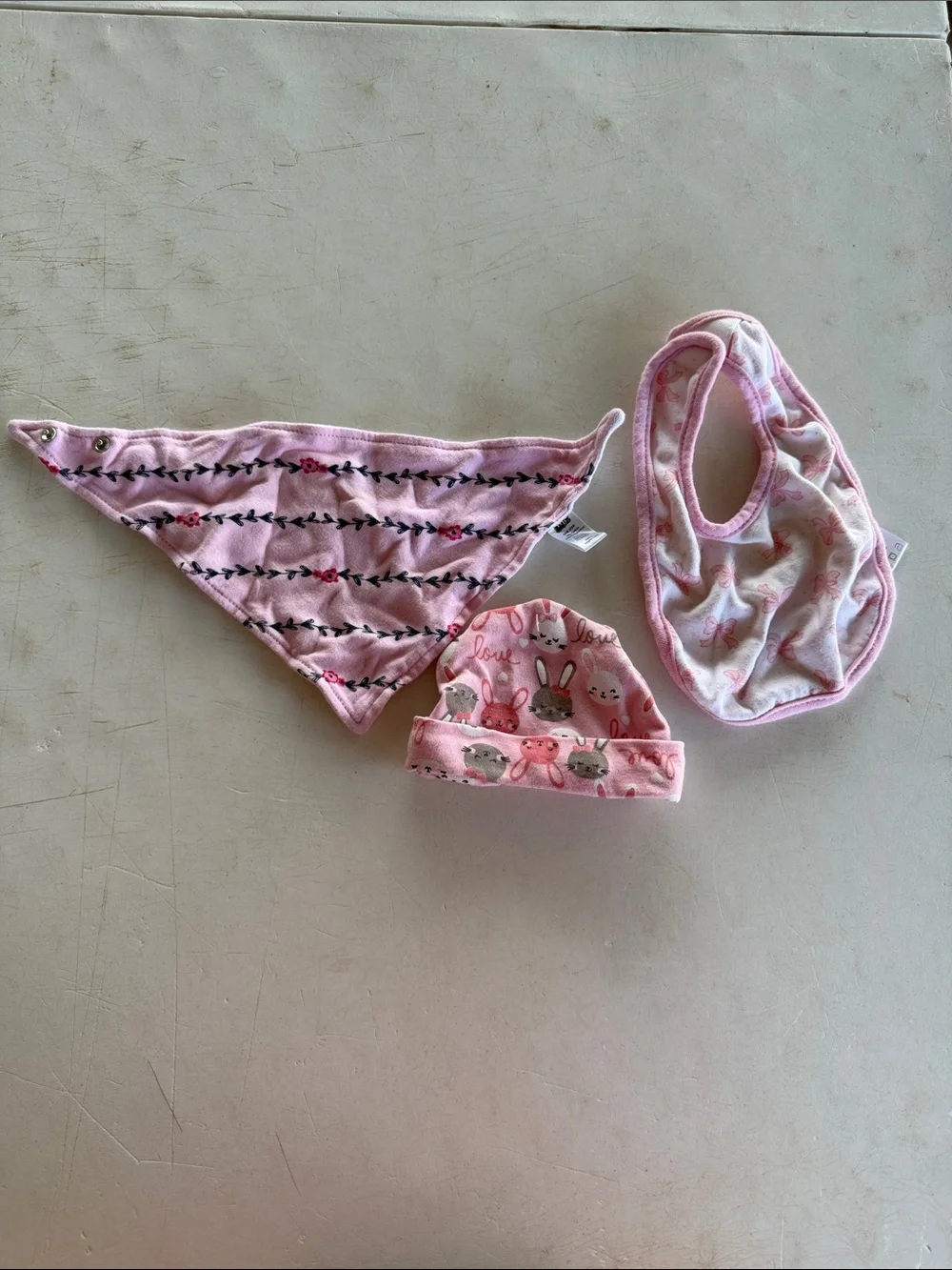 Pink Baby Bib, Bandana and Hat Set - Cute Animal Print